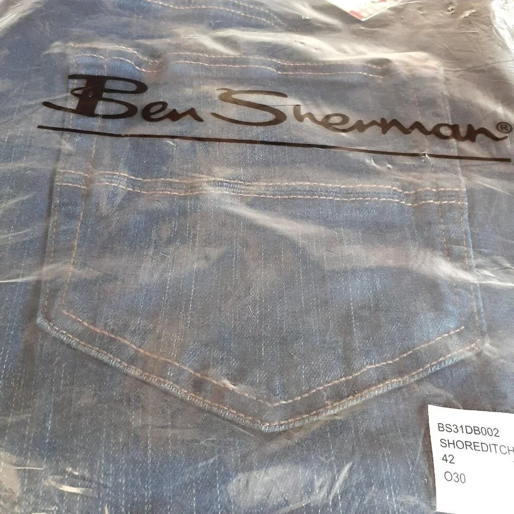 Ben Sherman Skinny Fit 42W 30L Shoreditch Wash Jeans Contrast Gold Gift New - Picture 4 of 7